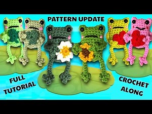 CROCHET FROG no sew leggy frog for spring, flower, heart, clover appliqué