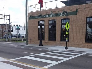 Rectangular Rapid Flashing Beacon Crosswalk Installed In Ybor City