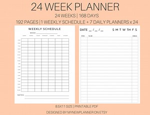 24 Week | WEEKLY   DAILY PLANNER - Etsy