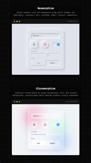 Neumorphism vs. Glassmorphism #uidesign #webdesign #ui #ux