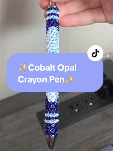 Here's my White Opal Cobalt crayon pen! I love how it turned out, and I hope you do too!!💖 #fyp #bling #sparkle #rhinestones #foryoupage