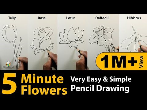 How To Draw Flowers | Tulip, Rose, Lotus, Daffodil, Hibiscus Very Easy & Simple Drawing | Art Video