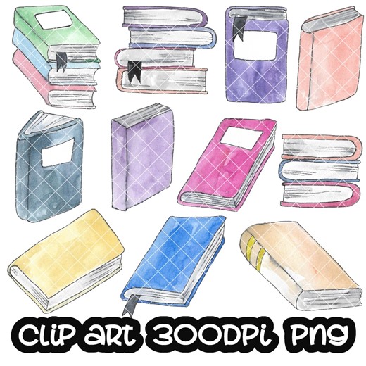 Books Clip Art, Watercolor Book Clipart (PNG, Instant Download) - Etsy