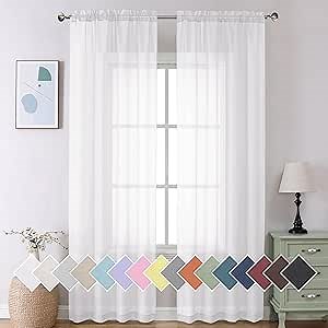 Aiyufeng Voile Sheer White Curtains - Transparent Light Weight Soft Window Treatment Curtain Panels with Rod Pocket Top for Patio Door/Living Room (W40 x L96, 2 Panels)