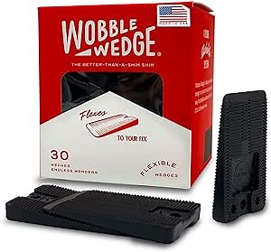 Wobble Wedges Flexible Plastic Shims, 30 Pack - Made in USA - Multi-Purpose Shim Wedges for Home Improvement & Work - Plastic Wedge, Table Shims for Leveling, Toilet & Furniture Levelers - Black