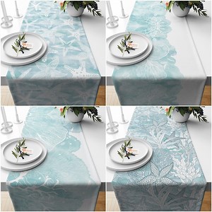 Marine Table Runner|coral Print Kitchen Decor|beach House Tablecloth|starfish Table Top|coastal Runner|nautical Runner|nautical Tabletop - Etsy