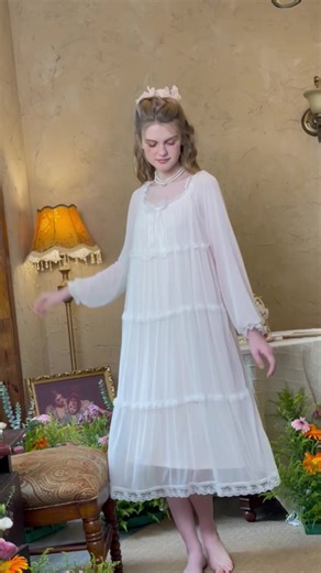 What a romantic lace spliced double-layer long nightgown~❤️❤️ SLESSIC｜Stay Classy While You Sleep #slessic #Exquisite #vintagestyle #feminine #Nightwear #vintagehome #embroidery #vintageshop #vintage #nightwear #sleepwear #loungewear #entertainment #Romantic #nightgowns #nightdress #nightgown #dresses #retrostyle #retro