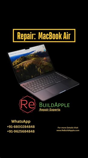 ReBuildApple - Apple on Instagram: "RebuildApple provides fast, reliable, and professional MacBook Air repair services across India for issues such as MacBook Air screen replacement, battery replacement, keyboard and trackpad repair, charging port issues, overheating, fan noise, logic board repair, Wi-Fi and Bluetooth problems, macOS installation, and liquid damage repair. Customers searching for “MacBook Air repair near me”, “MacBook Air screen replacement cost”, “Apple MacBook Air service cent