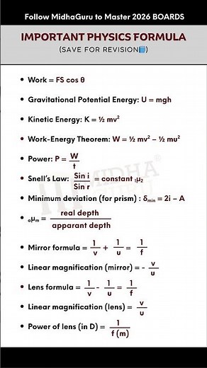 Physics Formula Sheet | Class 10 | Boards
