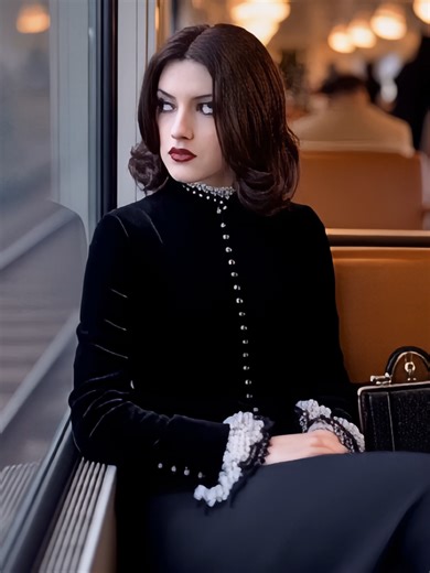 Cinematic Train Style: Velvet and Lace Outfit Inspiration