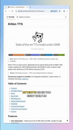 KittenTTS: Free Text-to-Speech Under 25MB (Runs on CPU)