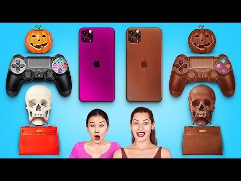 DESAFÍO DE COMIDA REAL VS. DE CHOCOLATE || Edición HALLOWEEN por 123 GO! CHALLENGE