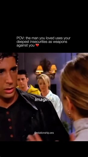 relationship memes! ♥ on Instagram: "Friends (1996) — This moment from “The One With the Prom Video” shows Ross and Rachel’s relationship at one of its rawest points. Ross lashes out, weaponizing Rachel’s insecurities in a moment of hurt and jealousy, a stark contrast to the tenderness he once showed her. It’s a reminder that love can turn sharp when people don’t know how to handle their own pain — and that the damage hits hardest when it comes from the person you trusted most. - @relationship.e