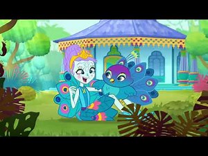 cartoon bird and girl tickled