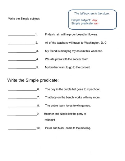 Simple subject and predicate interactive worksheet