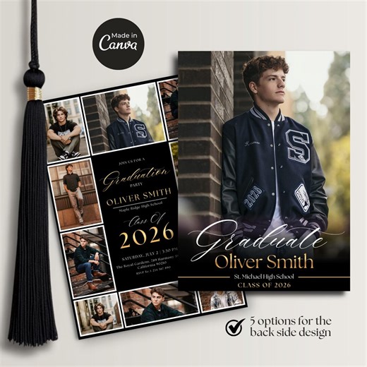 Graduation Invitation Template, Modern Graduation Announcement, Senior Graduation Party, Boys Graduation Party Invite, Grad Invitation 5x7" - Etsy