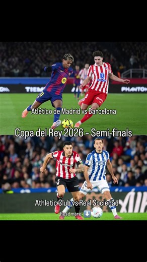 Who is going to win Copa del Rey? ◉ Athletic Club vs Real Sociedad Basque derby in the semis. The two sides have met 10 times in the Copa del Rey, including one final. Athletic lead the head-to-head with 7 wins to Sociedad’s 3. ◉ Atlético de Madrid vs Barcelona A classic Copa rivalry. They’ve faced each other 25 times, with two finals between them. Barça hold the edge: 15 wins to Atleti’s 10. Notably, Atlético haven’t knocked Barça out of the Copa in 26 years, dating back to the infamous tie Bar