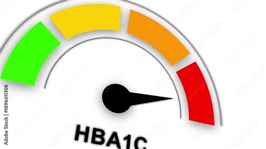 Animation of HbA1c (Hemoglobin A1c) Level Indicator Gauge Showing Normal, Warning, and High Results Ranges.3d video