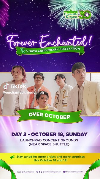 HEADS UP, OCTOBEARS! 📣🎤🎶 Breakthrough OPM band @Over October will be returning to #EnchantedKingdom to be part of FOREVER ENCHANTED! EK’S 30TH ANNIVERSARY CELEBRATION Day 2 this OCTOBER 19 (Sunday), at the LaunchPad Concert Grounds 🤩 Stay in the loop about our 30th anniversary events, special guests, and other upcoming updates through EK’s official social media channels! #ForeverEnchanted #iloveEK #EKat30 #OverOctober