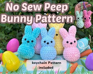 No Sew Easter Peep Bunny Crochet Pattern - Free Keychain Peep Pattern Included - Etsy