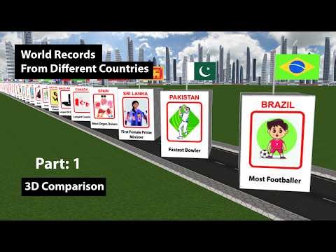 World Records From Different Countries Part 1 | 3D Comparison Animation | Data Chart