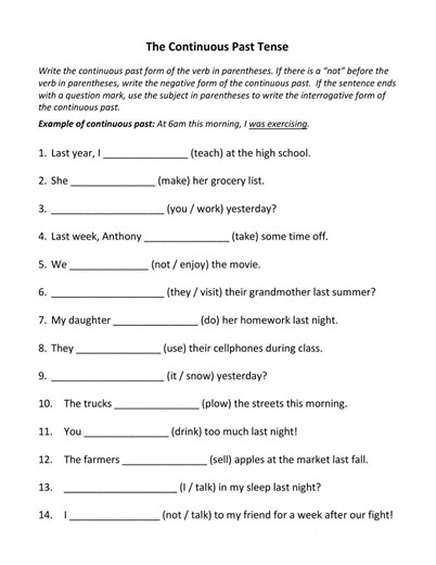 Past Continuous (Past Progressive) tense worksheet