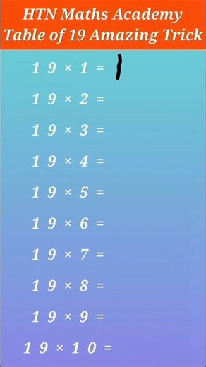 Table of 19 Amaising Trick | 19 Times Table #maths #shorts #tabletrick #mathstrick #touchmath #study