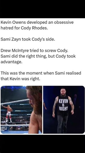 Kevin is Right. Now Sami Knows it. #wwe #theory #rumors #sami #ko #codyrhodes #youtubeshorts #raw