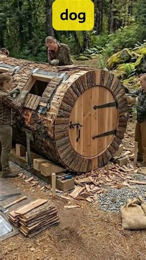 Building a Cozy Forest Cabin out of a Fallen Tree Log 🌲🔨