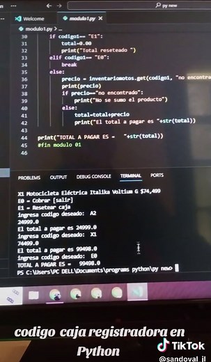 Código caja registradora en Python