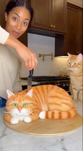 Funniest Cat Reaction to Owner Cutting Cat Cake