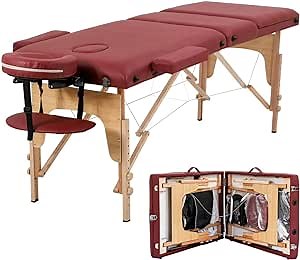 Massage Table Portable Massage Tables 3 Fold Spa Bed 84" L 34" H Inch Height Adjustable Salon Bed Lightweight Spa Table with Carry Case