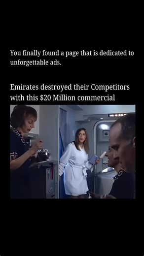 Unforgettable Ads on Instagram: "When airlines compete on comfort, Emirates turned to star power. They spent $20 million on a global ad campaign featuring Jennifer Aniston to highlight their luxury in-flight experience. In one ad, Aniston wakes up on a basic airline with no shower or bar, only to realize it was a dream and she’s flying Emirates. It was her second campaign with the airline, following a $5 million ad in 2015. The goal was simple: stand out in a crowded market by associating Emirat