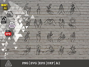 20 Abstract Hand SVG Bundle | Minimalist Line Art Hands With Moon, Stars, Nature | Spiritual Clipart for Cricut & Silhouette - Etsy