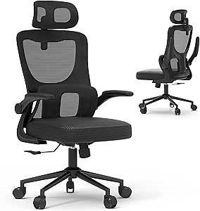 Home Office Desk Chair, Ergonomic Office Chair with Flip Up Arms Adjustable Headrest, Mesh Computer Chairs with Lumbar Support for Office Home Work