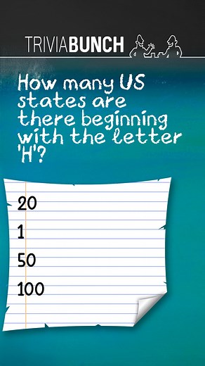 A trivia quiz brought to you by @Triviabunch Question 1 : How many US states are there beginning with the letter 'H'? A : 20 B : 1 C : 50 D : 100 Question 2 : What does the term "wind tunnel" refer to in NASCAR? A : Shifting A Car's Weight B : Holding Tank For Gasoline C : Gauging Aerodynamic Efficiency D : Checking Body Shape And Size Question 3 : In which fantasy-action film directed by Russell Mulcahy, the main character was born "in the village of Glenfinnan on the shores of Loch Shiel?" A :