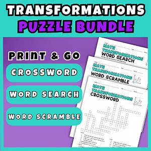 Math Transformations Vocabulary Activity Bundle Worksheets Crossword Games