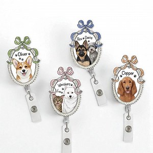 Custom Pet Portrait Badge Reel | Personalized Dog or Cat ID Holder - Etsy