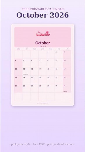 October 2026 Calendar | 10 Free Printable Styles #Shorts