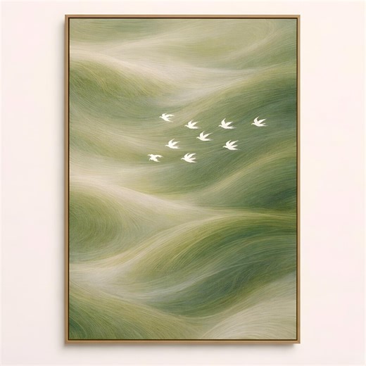Vintage Birds Wall Art Printable, Flock of Flying Birds Japandi Decor, Wabi Sabi Zen Art, Large Neutral Living Room Digital Download - Etsy