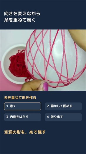 糸を巻いた風船を割ると…残るのは空っぽのボール