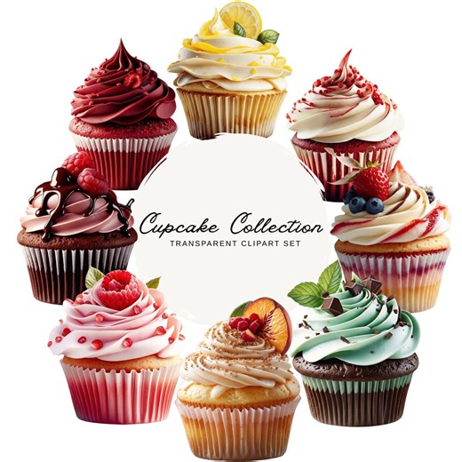Gourmet Cupcake Clipart Set – 40 PNG Bundle, Luxury Frosted Cupcakes, Dessert Clipart, Transparent, Commercial Use - Etsy