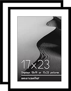 Americanflat 17x23 Picture Frame with Polished Plexiglass - Set of 2 - Use as 13x19 Frame with Mat or Display 17x23 Photo Without Mat - Galleria Collection - Picture Frames for Wall Display - Black