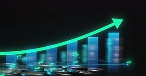 Rising Bar Graph with Coins and Arrow