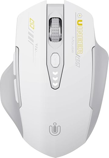 Uineer Bluetooth-Maus, Tri-Modus (BT 5.0/4.0 + 2.4 G Hz), Wiederaufladbare Ergonomische mit Sichtbarem Akkustand, 4 Einstellbare DPI für Laptop und PC, Grau und Weiß