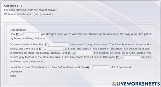 KET Reading and Writing Part 5 worksheet