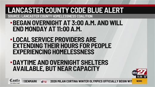 Lancaster, Lebanon counties issue Code Blue alert