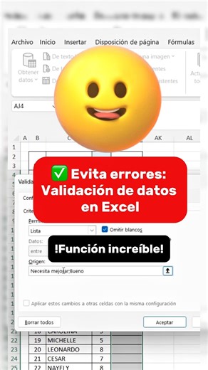 ✅Evita errores: Validación de datos en Excel 📊#excel #microsoftexcel #excelavanzado #reelviral #foryou #parati | Aprende Excel desde Cero