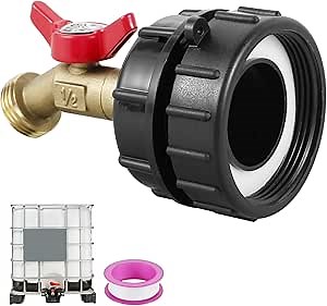 IBC Tote Adapter, 1/2" Leakproof Brass IBC Tank Adapter, with Hose Fitting, 275-330 Gallon Coarse Thread Water Tank Adapter, Faucet Safe Valve for Garden Hose Connector (5.1x2.4 inches)