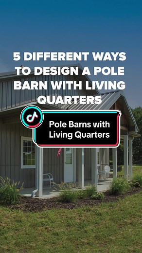 5 different ways to design a pole barn with living quarters! Which one would you choose? 🤔 • • • #fbibuildings #polebarn #postframe #construction #barndo #barndominium #barndominiumliving #barndominiums #design #designhouse #designinspiration #designinspo #designtok #floorplan #floorplans #livingquarters